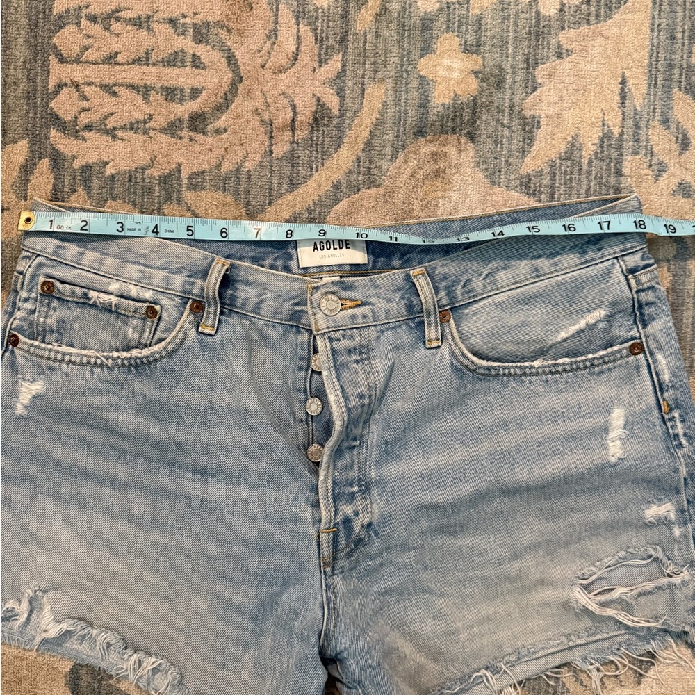 Agolde Light Blue Distressed Jean Shorts - Picture 6 of 7